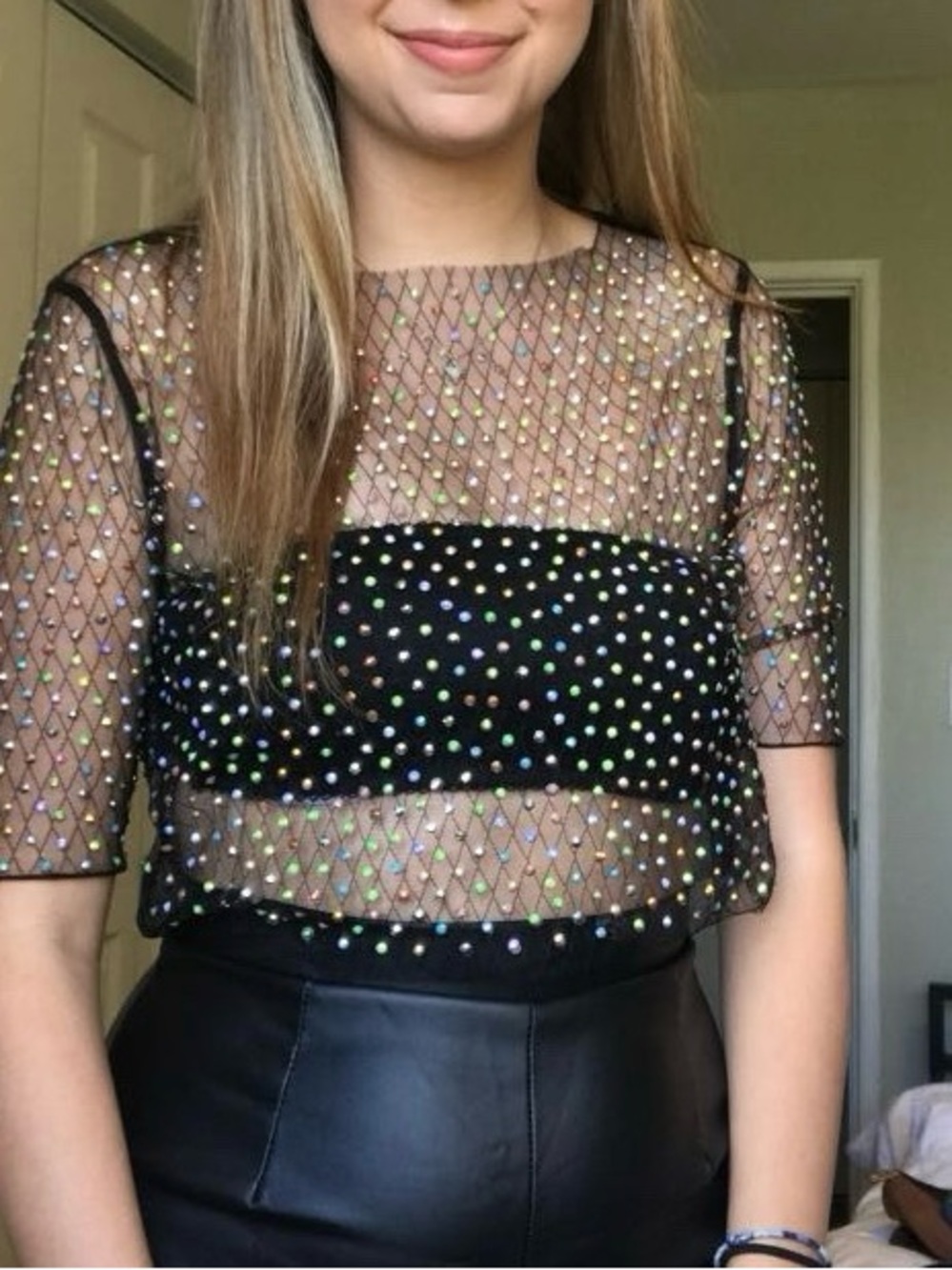Windsor Black Sheer Mesh Top with Multicolor Sequins